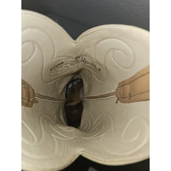 Vintage ACME Boots Pull On Heeled Tan Leather Women's 7.5 Medium - Picture 7 of 12